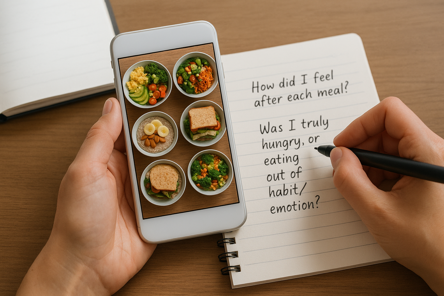 Weekly meal tracking, mood reflection, and pattern analysis